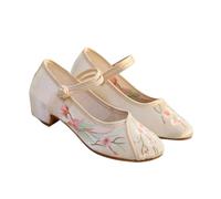 GHAKKE 2025 Women's Elegant Satin Flower Embroidered Shoes Chinese Traditional Ancient Style Hanfu Shoes Stage Performance Oriental Shoes To Match Cheongsam Dresses(White,5.5 UK)