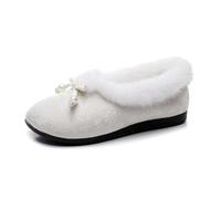 GHAKKE Elegant Oriental Floral Embroidered Ankle Boots Women's Thick Warm Faux Fur Lined Loafers Traditional Chinese Style Winter Cheongsam Shoes Cosplay Footwear(White,40 EU)