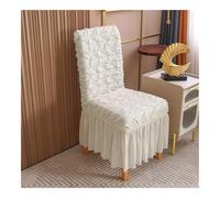 GHAKKE Elegant Seersucker Dining Chair Slipcovers With Ruffle Skirt 1/2/4/6 PCS Stretch Kitchen Chair Covers Country Style Home Chair Protectors For Hotel Wedding Banquet(White,4PCS)