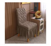 GHAKKE Elegant Seersucker Dining Chair Slipcovers With Ruffle Skirt 1/2/4/6 PCS Stretch Kitchen Chair Covers Country Style Home Chair Protectors For Hotel Wedding Banquet(Coffee,4PCS)
