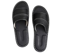 GHAKKE Men's Genuine Leather Slippers Indoor Open Toe Flat Sandals Women's Casual Lightweight Bedroom Hotel Slippers Non-Slip Comfort Home Office Shoes All Season Wear(Black,39/40 EU)