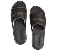 GHAKKE Men's Genuine Leather Slippers Indoor Open Toe Flat Sandals Women's Casual Lightweight Bedroom Hotel Slippers Non-Slip Comfort Home Office Shoes All Season Wear(Brown,41/42 EU)