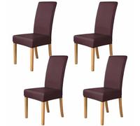 GHAKKE PU Faux Leather Dining Room Chair Covers 1/2/4/6 PCS Waterproof Kitchen High Back Chair Slipcovers Stretch Parsons Chair Cover Modern Style Hotel Banquet Chair Protectors(04,4PCS)