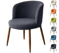 GHAKKE Round Curved Back Dining Chair Covers Mid Century Modern Curved Back Chair Slipcovers Bedroom Low Back Makeup Chair Covers Stretch Kitchen Chair Protectors For Hotel Office Cafe(Gray-01,1pcs)