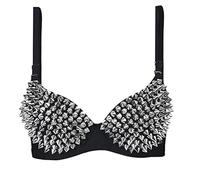 GHAKKE Sexy Bras Women Party All-over Spike Rivet Metallic Punk Dance Push Up Bra Nightclub Costumes Bras Bralette (Color : Black, Size : 40)