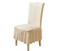 GHAKKE Stretch Dining Chair Slipcovers With Ruffle Skirt 1/2/4/6 PCS Country Style Parsons Chair Covers Easy Fit Washable Kitchen Chair Protectors For Hotel Ceremony Banquet(Beige,1PCS)