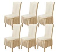 GHAKKE Stretch Dining Chair Slipcovers With Ruffle Skirt 1/2/4/6 PCS Country Style Parsons Chair Covers Easy Fit Washable Kitchen Chair Protectors For Hotel Ceremony Banquet(Beige,6PCS)