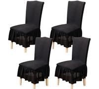 GHAKKE Stretch Dining Chair Slipcovers With Ruffle Skirt 1/2/4/6 PCS Country Style Parsons Chair Covers Easy Fit Washable Kitchen Chair Protectors For Hotel Ceremony Banquet(Black,4PCS)