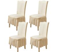 GHAKKE Stretch Dining Chair Slipcovers With Ruffle Skirt 1/2/4/6 PCS Country Style Parsons Chair Covers Easy Fit Washable Kitchen Chair Protectors For Hotel Ceremony Banquet(Beige,4PCS)
