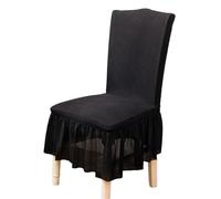 GHAKKE Stretch Dining Chair Slipcovers With Ruffle Skirt 1/2/4/6 PCS Country Style Parsons Chair Covers Easy Fit Washable Kitchen Chair Protectors For Hotel Ceremony Banquet(Black,1PCS)