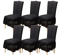 GHAKKE Stretch Dining Chair Slipcovers With Ruffle Skirt 1/2/4/6 PCS Country Style Parsons Chair Covers Easy Fit Washable Kitchen Chair Protectors For Hotel Ceremony Banquet(Black,6PCS)