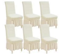 GHAKKE Stretch Dining Room Chair Covers With Ruffle Skirt 2/4/6 PCS Leaf Texture Parsons Chair Slipcovers Country Style Kitchen Chair Protectors For Hotel Ceremony Banquet(Beige,6PCS)