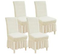 GHAKKE Stretch Dining Room Chair Covers With Ruffle Skirt 2/4/6 PCS Leaf Texture Parsons Chair Slipcovers Country Style Kitchen Chair Protectors For Hotel Ceremony Banquet(Beige,4PCS)