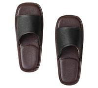GHAKKE Summer Square Toe Genuine Leather Slippers With Heel Support, Casual Open Toe Flat Sandals Unisex Non-Slip Comfort Bedroom Home Shoes For Office Guests Visitor(Black/Brown,35/36 EU)