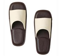 GHAKKE Summer Square Toe Genuine Leather Slippers With Heel Support, Casual Open Toe Flat Sandals Unisex Non-Slip Comfort Bedroom Home Shoes For Office Guests Visitor(White/Brown,39/40 EU)