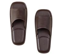 GHAKKE Summer Square Toe Genuine Leather Slippers With Heel Support, Casual Open Toe Flat Sandals Unisex Non-Slip Comfort Bedroom Home Shoes For Office Guests Visitor(Brown,39/40 EU)