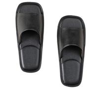 GHAKKE Summer Square Toe Genuine Leather Slippers With Heel Support, Casual Open Toe Flat Sandals Unisex Non-Slip Comfort Bedroom Home Shoes For Office Guests Visitor(Black,41/42 EU)