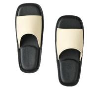 GHAKKE Summer Square Toe Genuine Leather Slippers With Heel Support, Casual Open Toe Flat Sandals Unisex Non-Slip Comfort Bedroom Home Shoes For Office Guests Visitor(White/Black,37/38 EU)