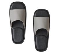 GHAKKE Summer Square Toe Genuine Leather Slippers With Heel Support, Casual Open Toe Flat Sandals Unisex Non-Slip Comfort Bedroom Home Shoes For Office Guests Visitor(Gray/Black,41/42 EU)