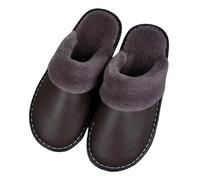 GHAKKE Winter Genuine Leather Slippers Thick Warm Faux Fur Lined Closed Toe Slippers Unisex Non-Slip Comfort Mules Casual Lightweight Home Shoes For Living Room Guests Visitor(Coffee,39/40 EU)
