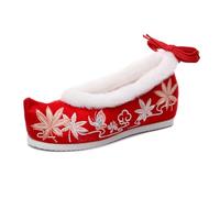 GHAKKE Winter Warm Plush Lined Embroidered Hanfu Shoes Women's Traditional Chinese Style Hidden Wedge Heel Ankle Boots Stage Performance Oriental Shoes For Cold Weather(Red,38 EU)