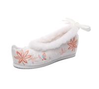 GHAKKE Winter Warm Plush Lined Embroidered Hanfu Shoes Women's Traditional Chinese Style Hidden Wedge Heel Ankle Boots Stage Performance Oriental Shoes For Cold Weather(White,38 EU)