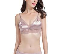 GHAKKE Women's 100% Mulberry Silk Bra Thin Cami Tops Sexy Lace Everyday Bralette French Triangle Cup Smooth Comfort Bras(Pink,S)