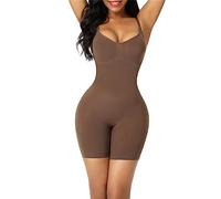 GHAKKE Women's Full Body Shapewear Bodysuit Tummy Control Body Shaper Thigh Slimmer Shorts Seamless Sculpting Underwear S-3XL (Color : Brown, Size : S)