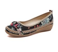 GHAKKE Women's Handmade Embroidered Shoes Retro Ethnic Style Casual Low Heel Wedge Shoes Lightweight Comfort Colorful Walking Shoes Stage Performance Oriental Shoes(Black,6 UK)