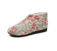 GHAKKE Women's Oriental Style Floral Embroidered Ankle Boots Winter Warm Plush Lined High-Top Flat Shoes Traditional Chinese Style Casual Shoes Cosplay Footwear(Pink,36 EU)