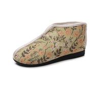 GHAKKE Women's Oriental Style Floral Embroidered Ankle Boots Winter Warm Plush Lined High-Top Flat Shoes Traditional Chinese Style Casual Shoes Cosplay Footwear(Yellow,39 EU)