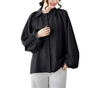 GHAKKE Women's Oversized Puff Sleeve Button Down Shirts Fashion Lapel Long Sleeve Loose Tops Business Office Work Blouse(Black)