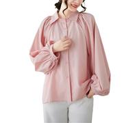 GHAKKE Women's Oversized Puff Sleeve Button Down Shirts Fashion Lapel Long Sleeve Loose Tops Business Office Work Blouse(Pink)