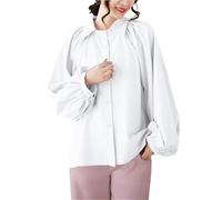 GHAKKE Women's Oversized Puff Sleeve Button Down Shirts Fashion Lapel Long Sleeve Loose Tops Business Office Work Blouse(White)