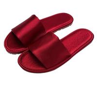 GHAKKE Women's Satin Slippers Indoor Outdoor Elegant Open Toe Slippers Lightweight Comfort Non-Slip Flat Sandals Casual Home Shoes For Office Hotel Travel Vacation(Burgundy,37/38 EU)