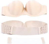 GHAKKE Women's Summer Strapless Invisible Bras Seamless Non-slip Push Up Bralette Backless Wrapped Breast Wedding Underwear (Color : Beige, Size : C/36/80)