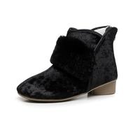 GHAKKE Women's Winter Plush Lined Ethnic Style Retro Ankle Boots Traditional Chinese New Year Cheongsam Shoes Outdoor Non-Slip Comfort Low Heel Boots(Black,39 EU)