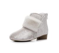 GHAKKE Women's Winter Plush Lined Ethnic Style Retro Ankle Boots Traditional Chinese New Year Cheongsam Shoes Outdoor Non-Slip Comfort Low Heel Boots(White,38 EU)