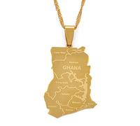 Ghana Country Map With State Name Pendant Necklaces - Maps Of Charm Pendant Jewelry Ethnic Clavicle Chain For Women Men Patriotic Sweater Chain Necklaces Gifts,Gold,45Cm Or 17.7 Inches