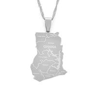 Ghana Country Map With State Name Pendant Necklaces - Maps Of Charm Pendant Jewelry Ethnic Clavicle Chain For Women Men Patriotic Sweater Chain Necklaces Gifts,Silver,45Cm Or 17.7 Inches