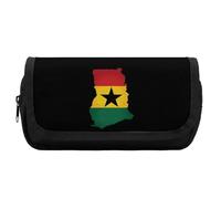 Ghana Flag and Map Cute Double Pencil Case Large Capacity Portable Pen Pouch with Zippered