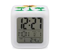 Ghana Flag Date Palms Trees Digital Alarm Clock Printing Bedside Decor 7 Color Changing Night Light