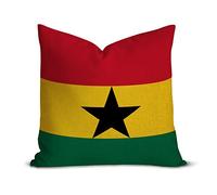 Ghana Flag Lumbar Pillow Cover 16 x 16 Inch, Square Cotton Linen Patriotic Cushion Covers, Decorative Throw Pillow Case Protector with Hidden Zipper for Sofa Couch Bedroom Home