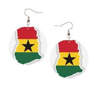 Ghana Flag Map Printed Round Earrings For Women, 1 Pair Lightweight Leather Pierced Earrings Set Trendy Jewelry Gifts For Women Girls