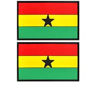 Ghana Flag Patch Ghana PVC Rubber Hook & Loop Fastener Patch for Hats, Tactical Bags, Jackets, Clothes Patch Team Military Patch( 2 Pack)
