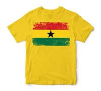 Ghana Flag T Shirt, Distressed Ghana Flag Gifts for Kids, Football and Cricket Sport Supporters Tee, 3-4 Years, Yellow