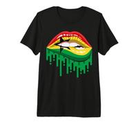 Ghanaian National Flag Women Lips Ghana Fan Pride Heritage Premium T-Shirt