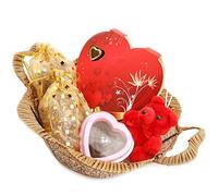 Ghasitaram Gifts Brown Basket Hamper of Chocolates Heart Box, Nutties, Chocolate Brittles,Teddy and Chocolate Heart Game|Gift for Diwali,Holi,Rakhi,Valentine,Christmas,Birthday,Anniversary,Her,Him|