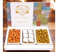 Ghasitaram Gifts Diwali Gifts Assorted Festive Box of Kaju Katli, Crunchy Cashews, Crunchy Peanuts