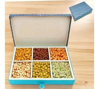 Ghasitaram Gifts Diwali Gifts Blue 6 Part Flavoured Nuts Box 900 GMS